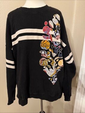 Free people Black Crewneck Sweatshirt with Colorful Abstract Floral Graphic